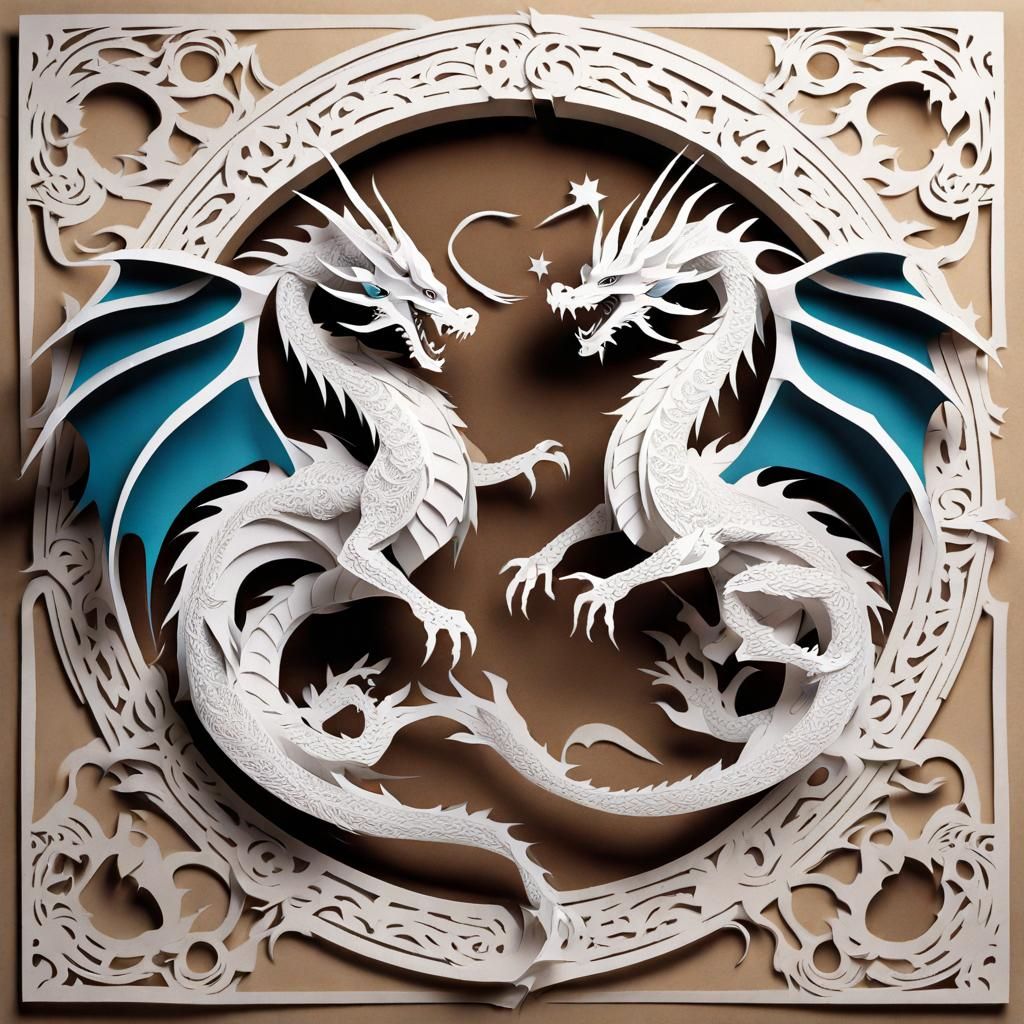 Celestial Dragons in Paper Art Style