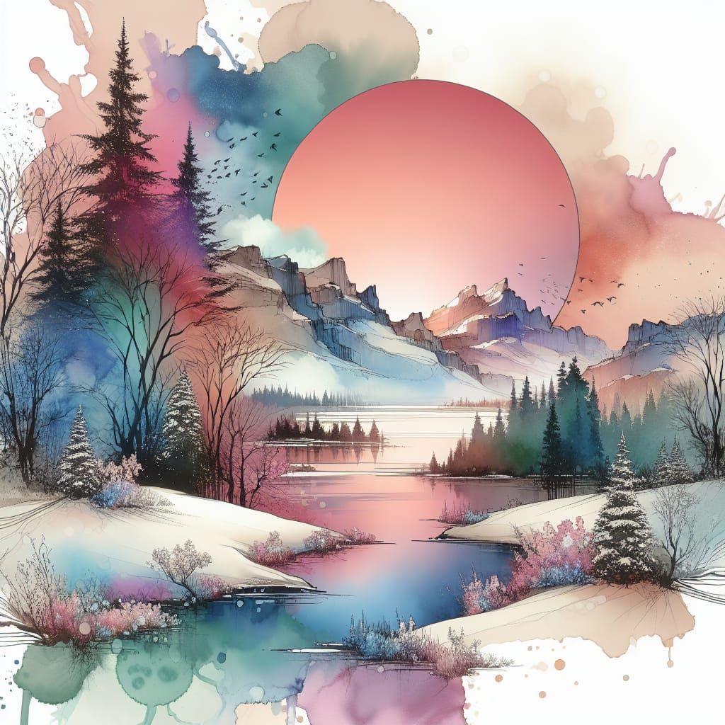 Winter Sunset in Pastel Hues