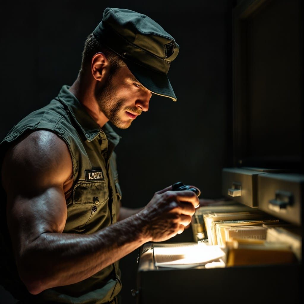 Handsome Military Man in Secretive Stance