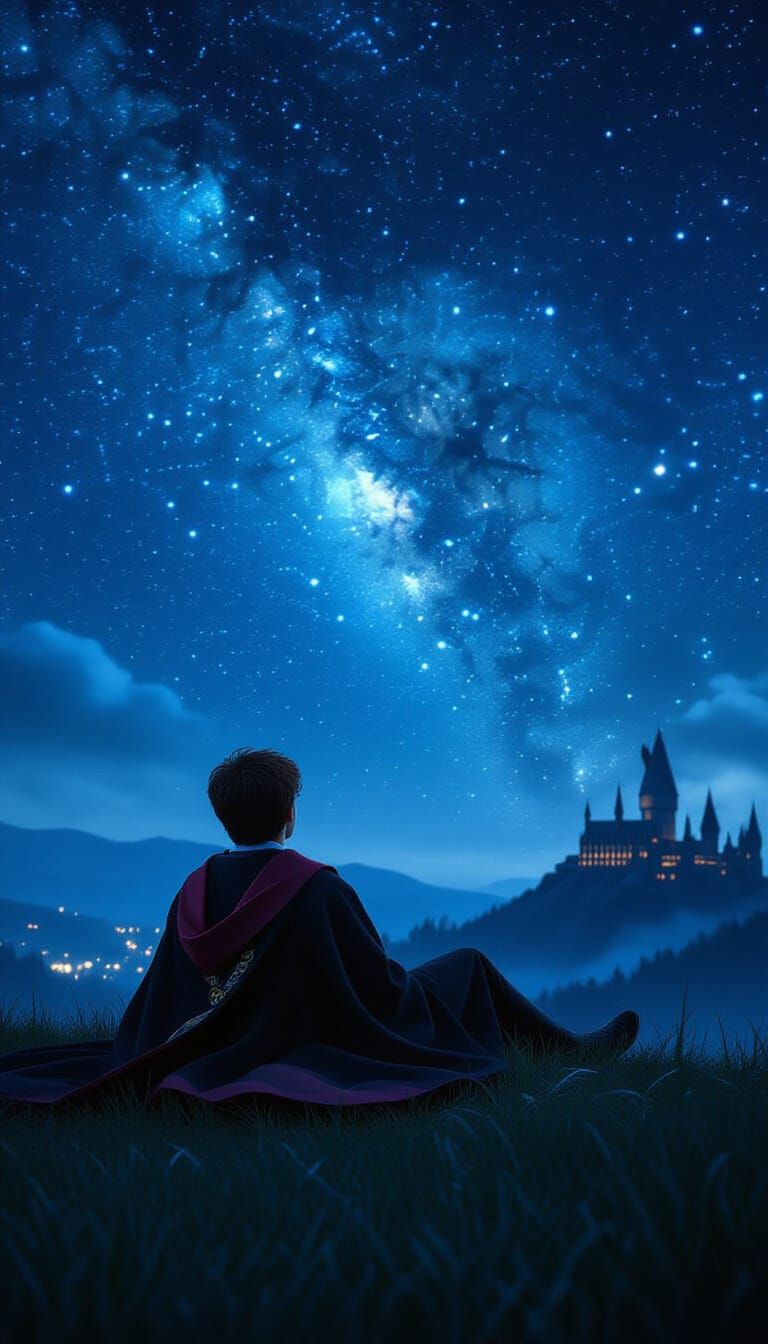 Harry Potter Gazing at Stars in Cinematic Style