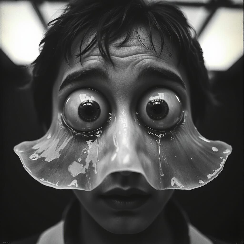 Eerie Photogravure of Person With Huge Jelly Eyes