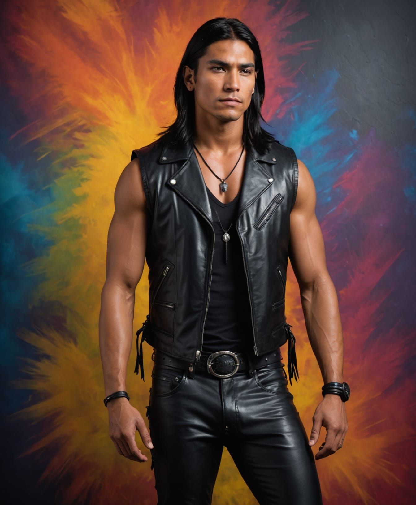 Handsome Native American Man in Leather