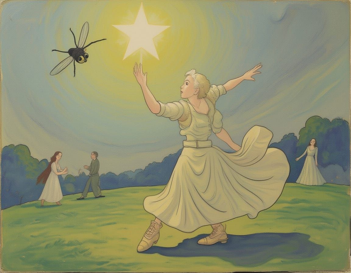 Spiderweb Dancer Illuminated in Opaque Yellow and Blue