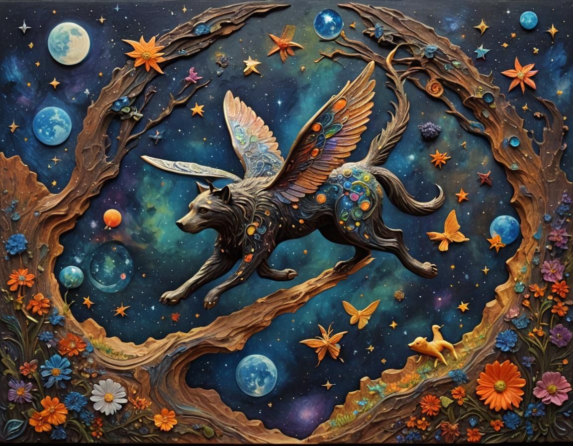 Cosmic Animal Trainer: Psychedelic Impasto Painting