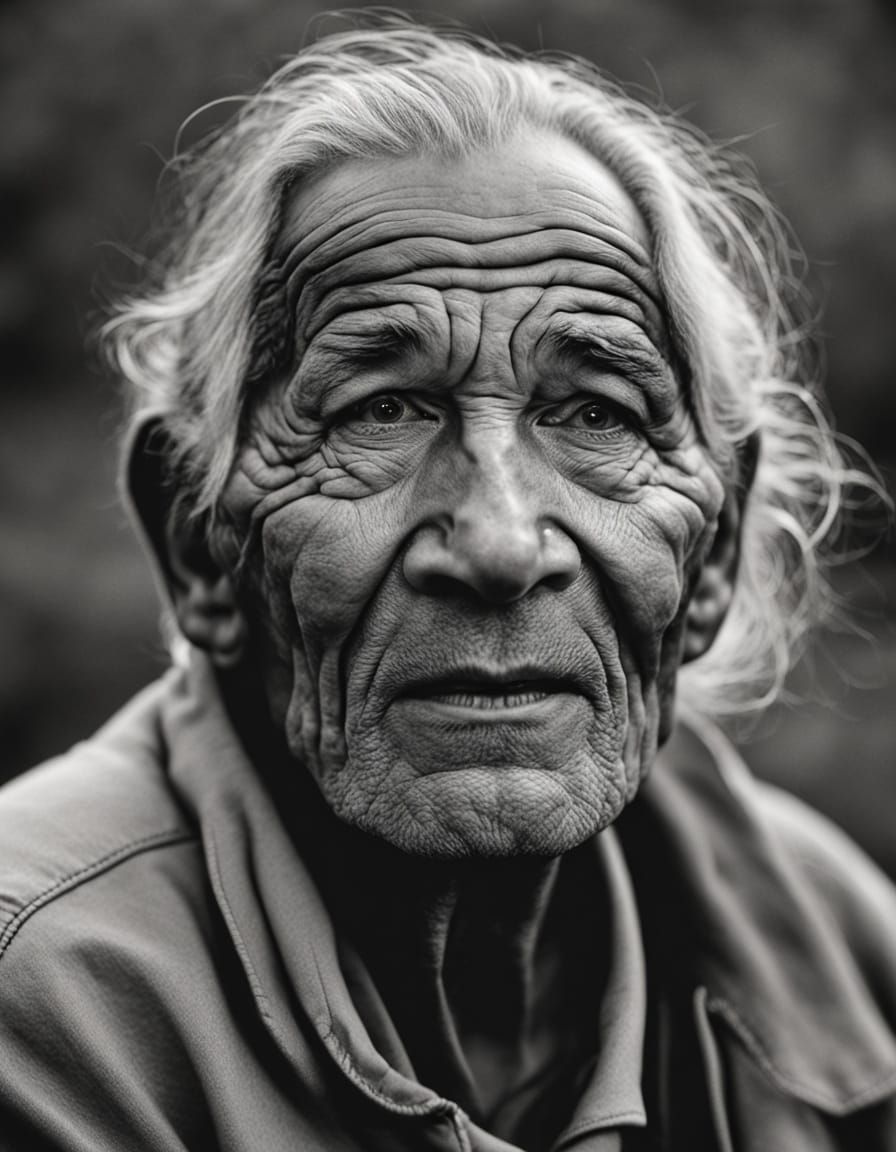 Portrait of a Weathered Native American Chief in Contemplati...