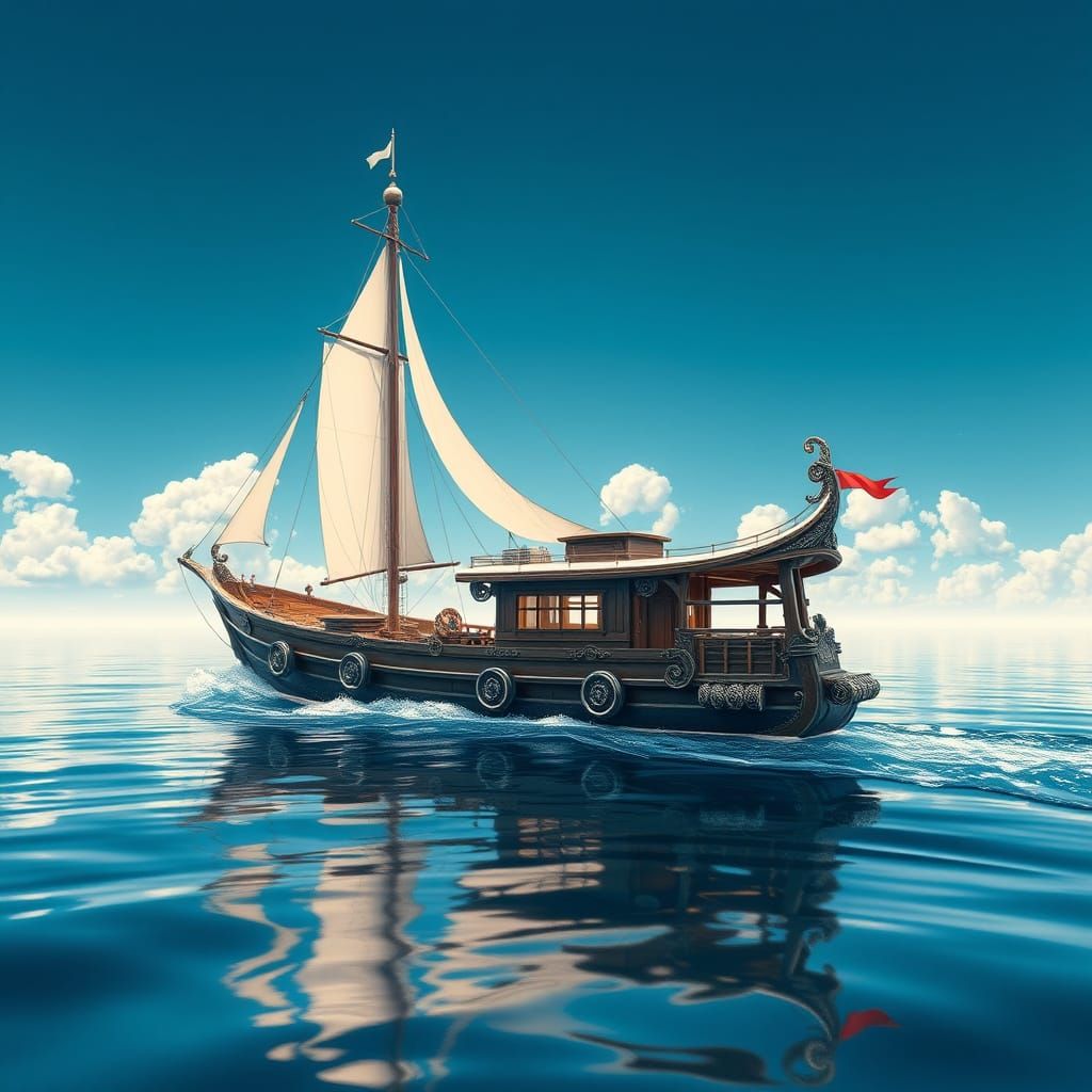 Hyperrealistic Boat in 3D Anime Style