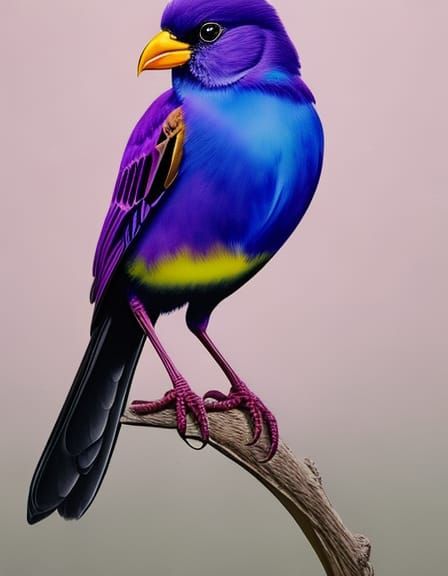 Purple Bird in Gouache Watercolor Impressionist Style
