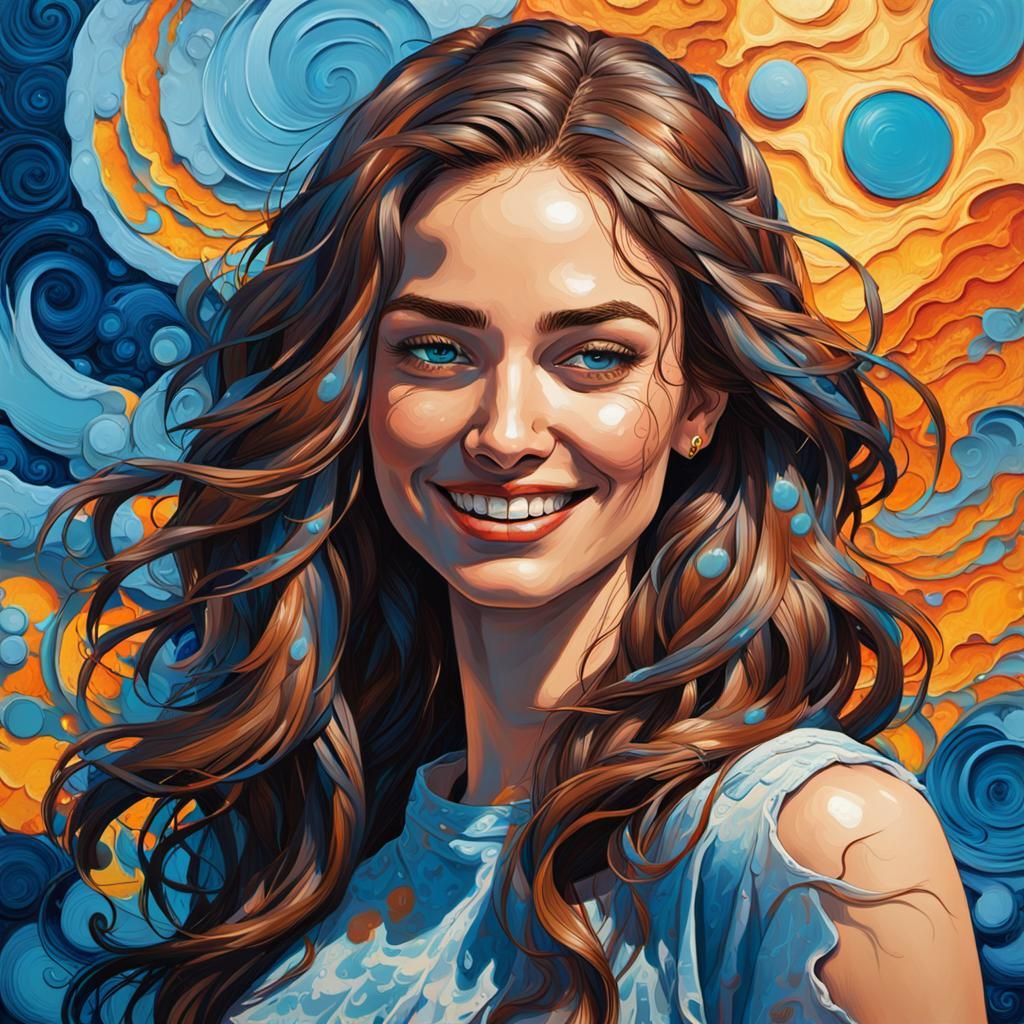 Vibrant Realism: Woman in Glitch Art Landscape