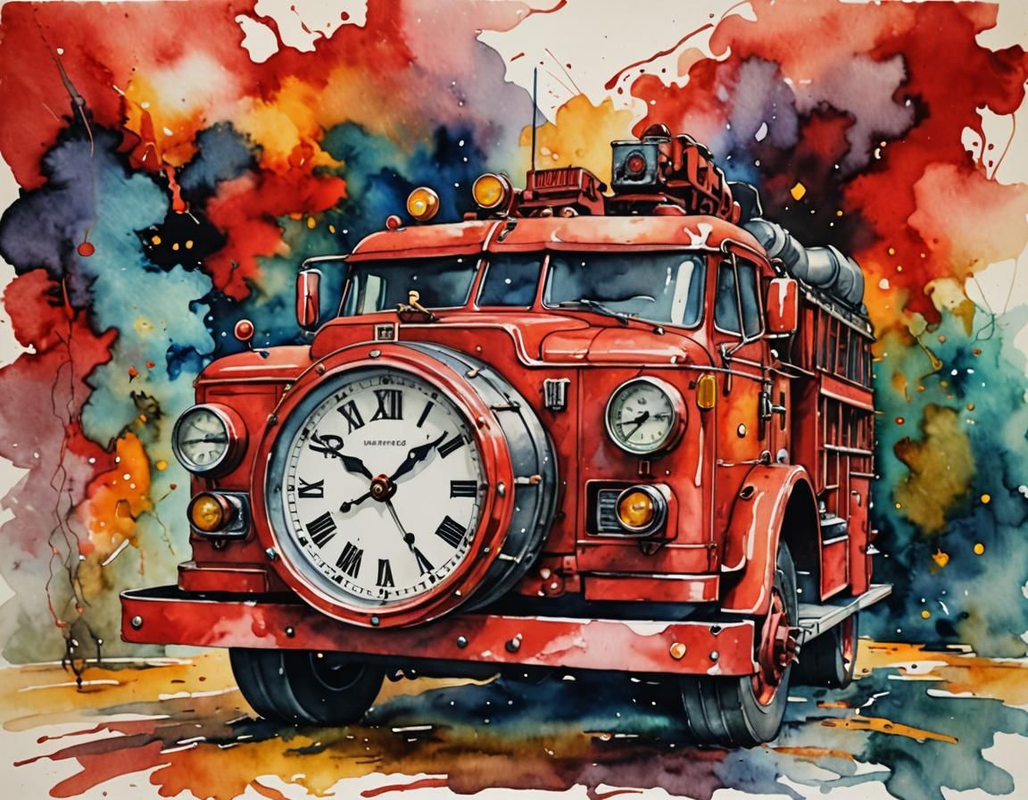 Vibrant Abstract Watercolor Art with a Whimsical Alarm Clock