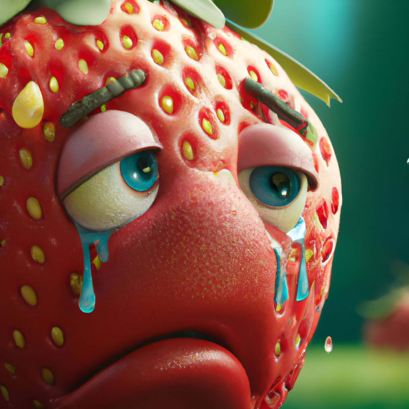 Adorable Crying Strawberry in 3D Digital Art