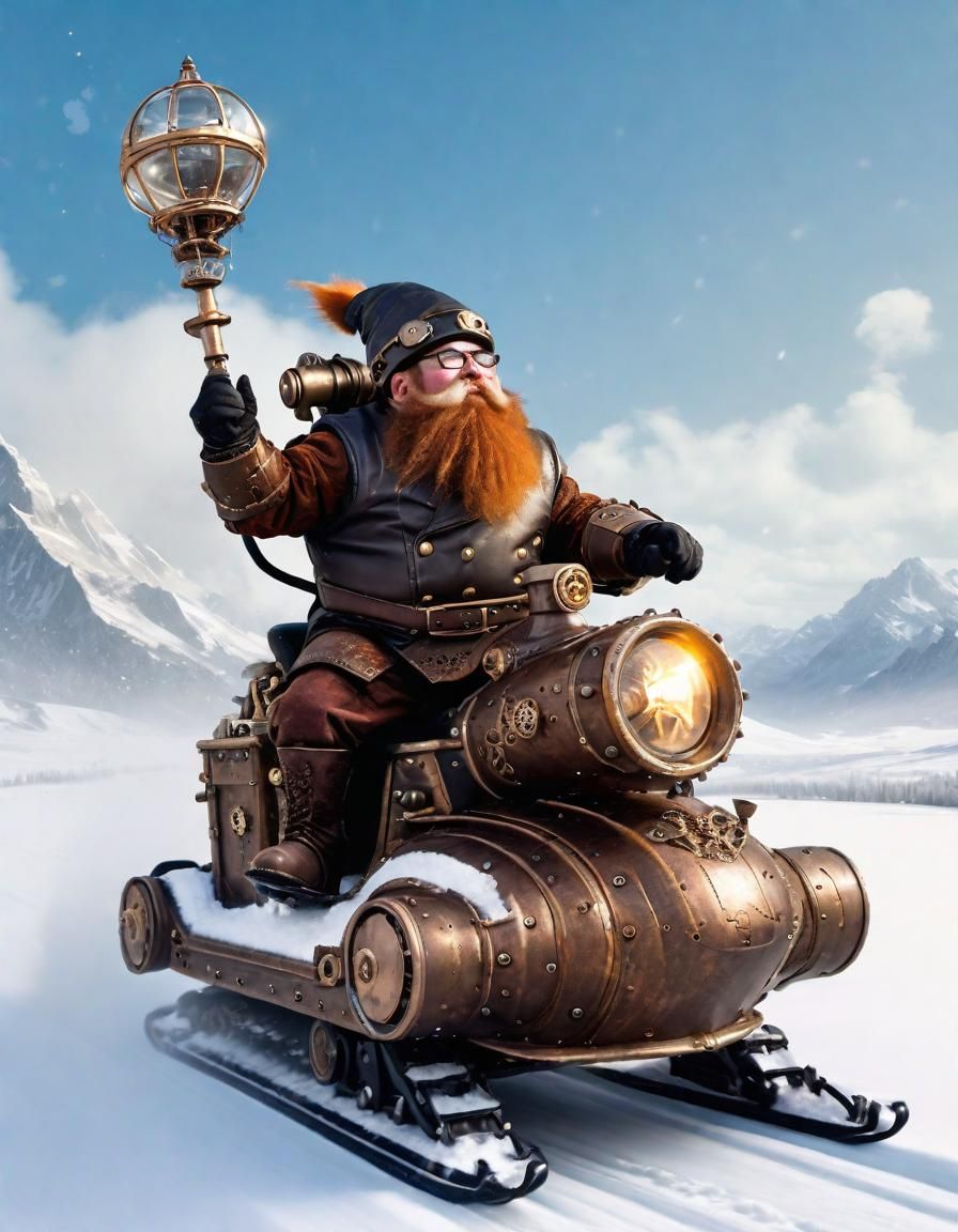 Steampunk Dwarf on Snowmobile Adventure