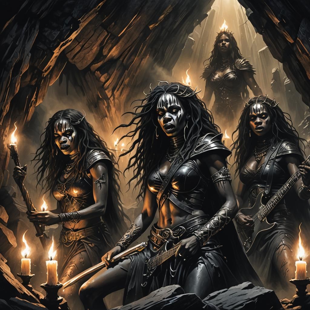 Female Metal Band Performing in Mystical Cave as Charcoal Dr...
