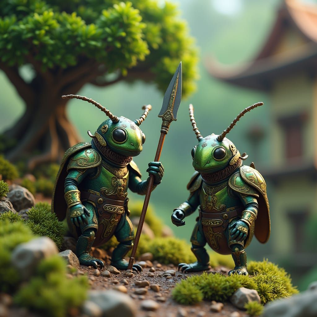 Miniature Armored Beetles in Bonsai Forest