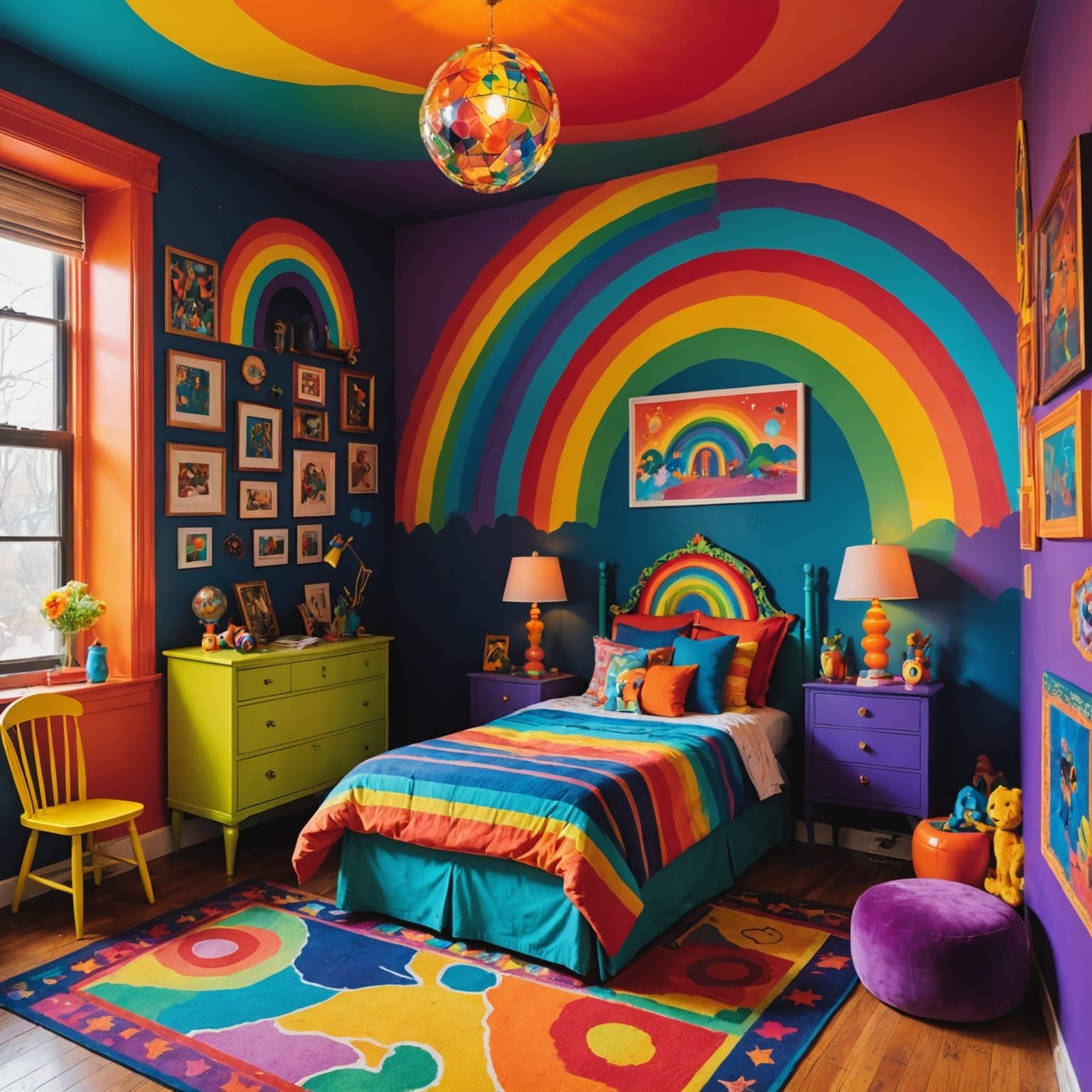 Vibrant Rainbow Bedroom Hideaway in Art Deco Whimsy