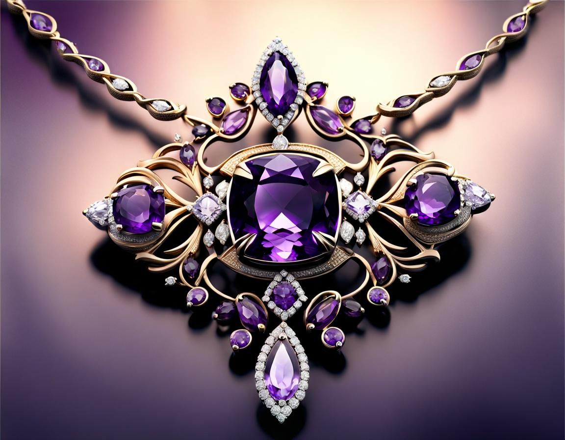 Diamond and Amethyst Necklace Detailed Matte Painting