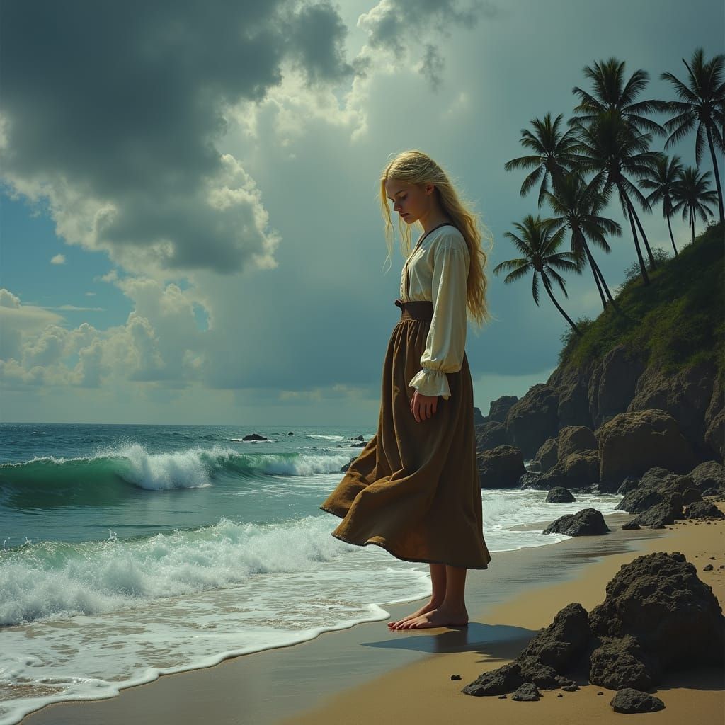 Eerie Seashore Scene: 18th Century Gothic Dreamscape