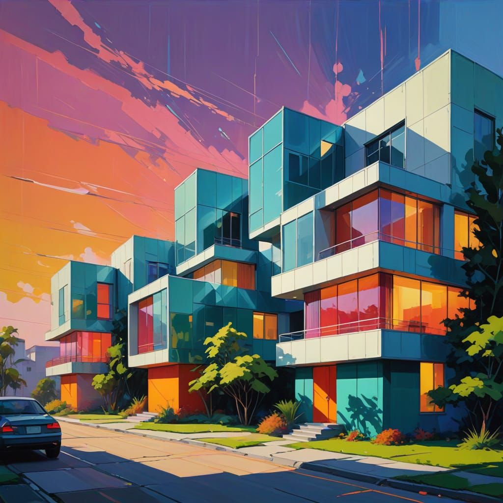 Surreal Triadic Houses: Old, Modern, and Futuristic