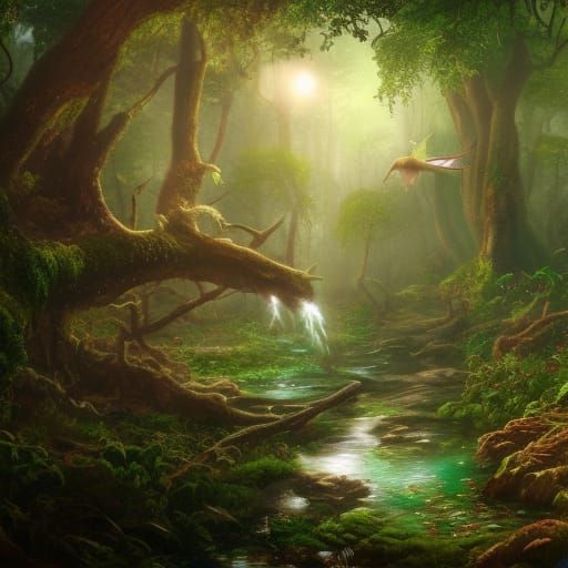 Enchanted Fairy Forest with Crystal Pond