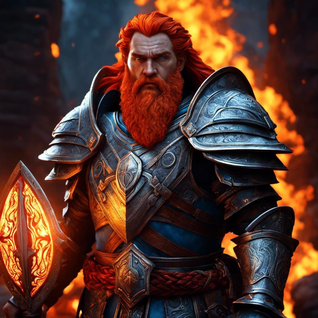 Fiery Dwarven Knight Paladin Cleric with Mace