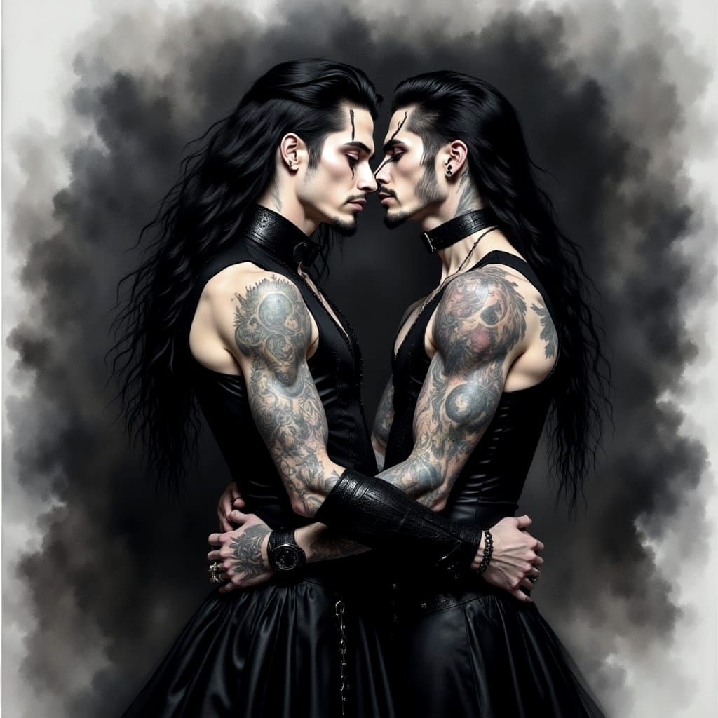 Fantasy Goth Men in Passionate Kiss