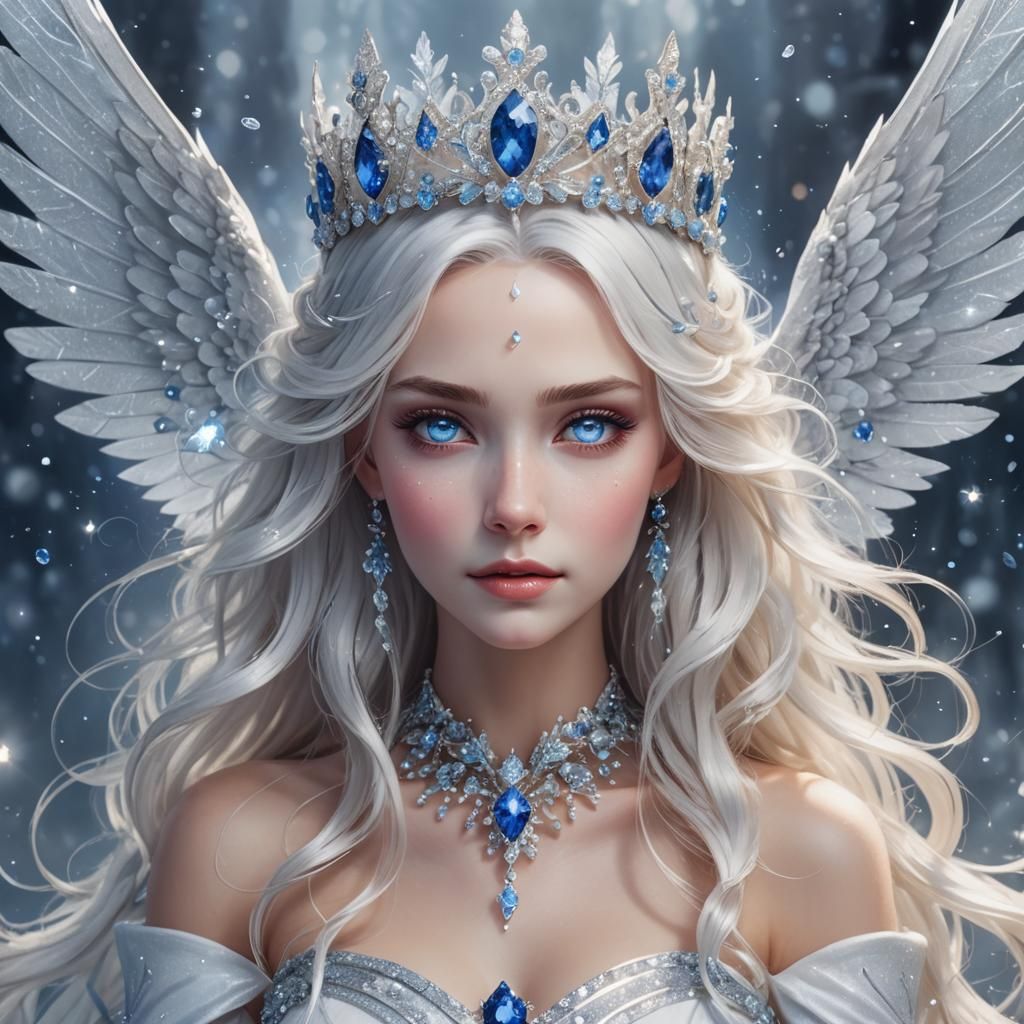 Elegant Ice Queen Fairy with Sapphire Crown