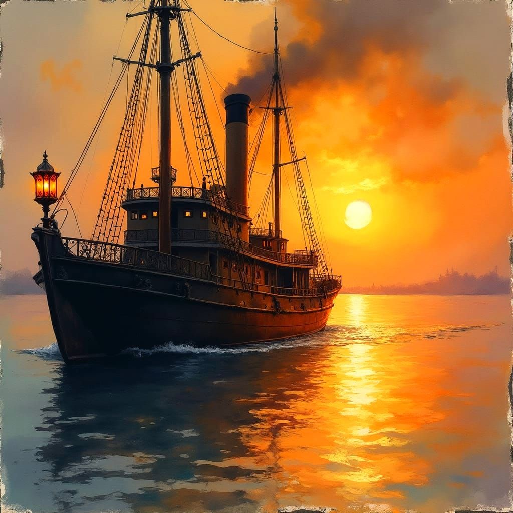 Gothic Mississippi River Boat in Breathtaking Sunset