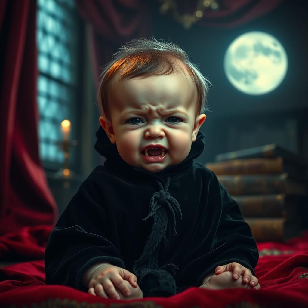 Infant Vampire Emergence in Gothic Nursery
