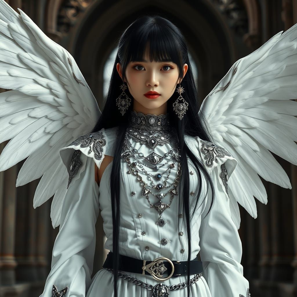 Ethereal Asian Girl Portrait with Angelic Wings