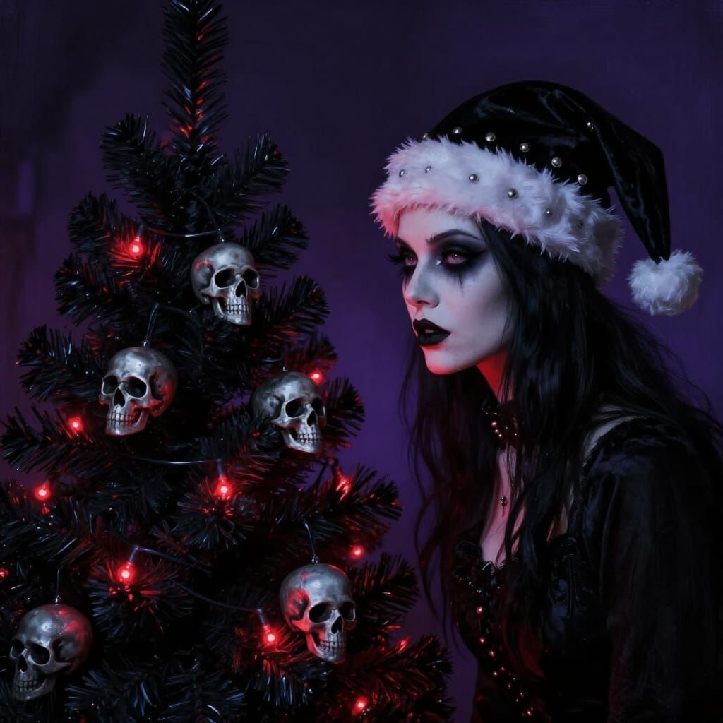 Goth Woman with Dark Christmas Tree