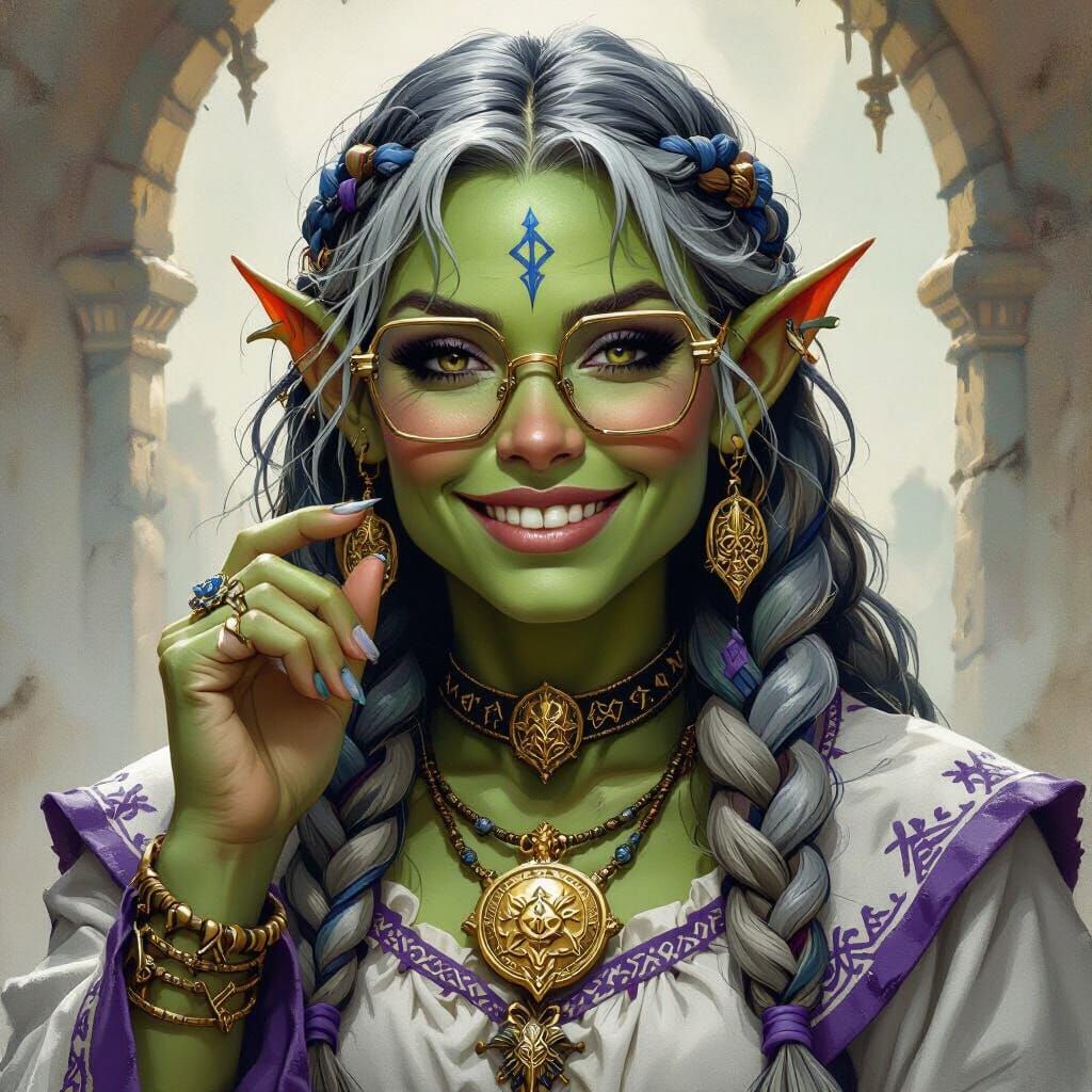 Orc Librarian with Runes in Fantasy Realism Style