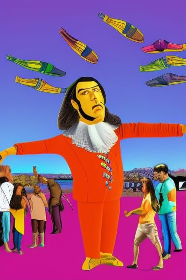 Gulliver Contemplates Apology: Cartoon Digital Illustration