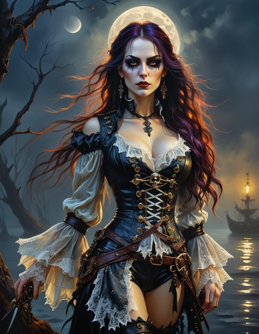 Moonlit Gothic Pirate Portrait in Dark Fantasy Style