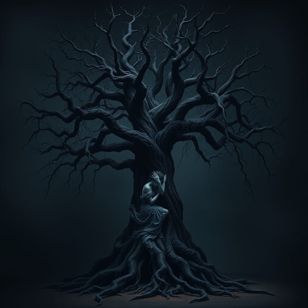 Mystical Tree Rooted in Shadow, Digital Art