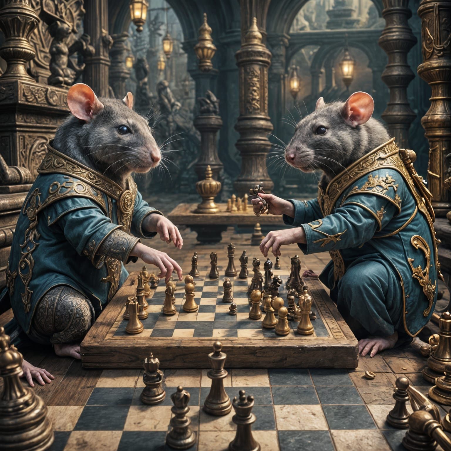 Rats Playing Chess: Detailed Matte Painting