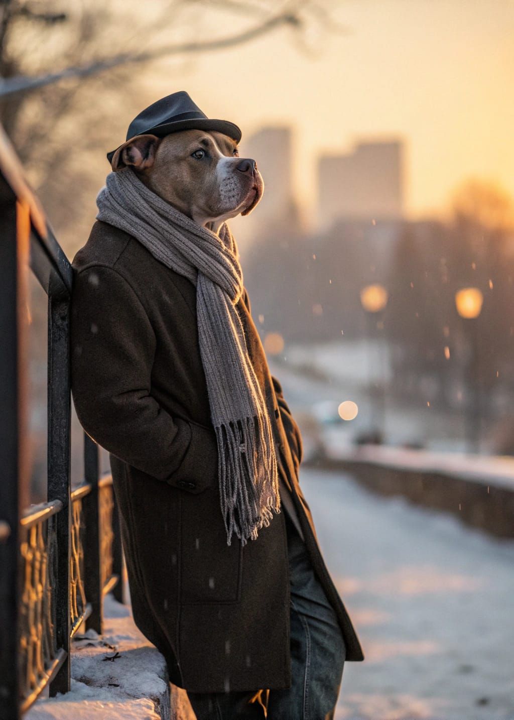 anthropomorphic pitbull dress like a human in winter, tilted frame, bokeh, golden hour,4k,masterpiece
Mistake,ugly