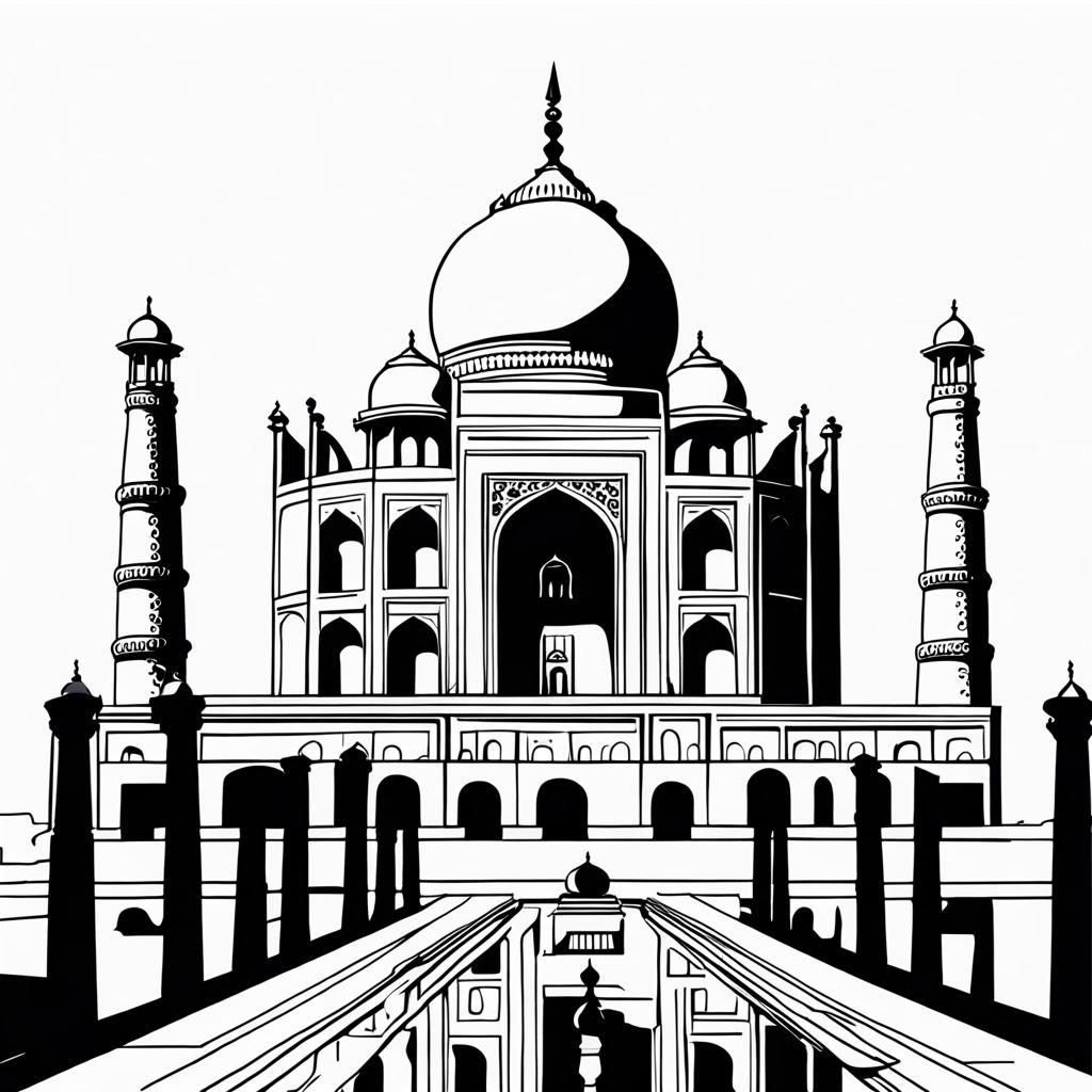 Detailed Line Art Illustration of Taj Mahal