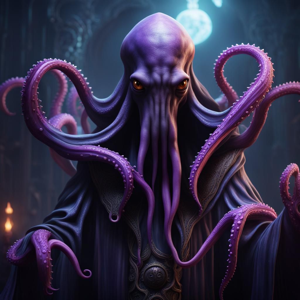 Mind Flayer with Purple Magic: Fantasy Concept Art