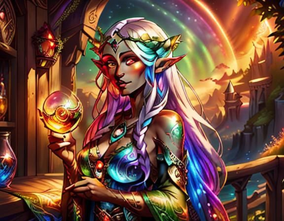 Iridescent Elf Singer at Sunset in Alcohol Ink Style