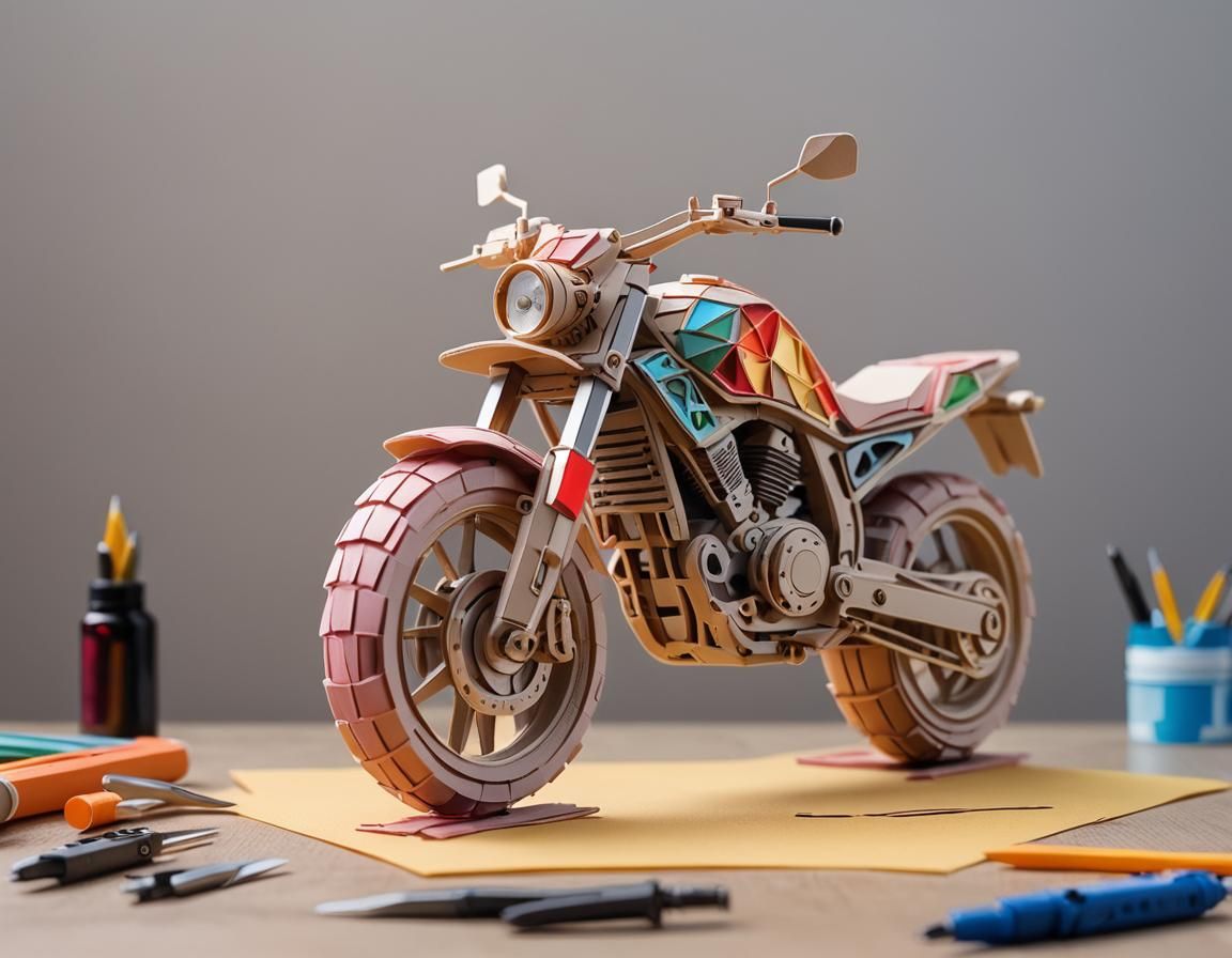 Kirigami Motorcycle on Desk, Professional Photo