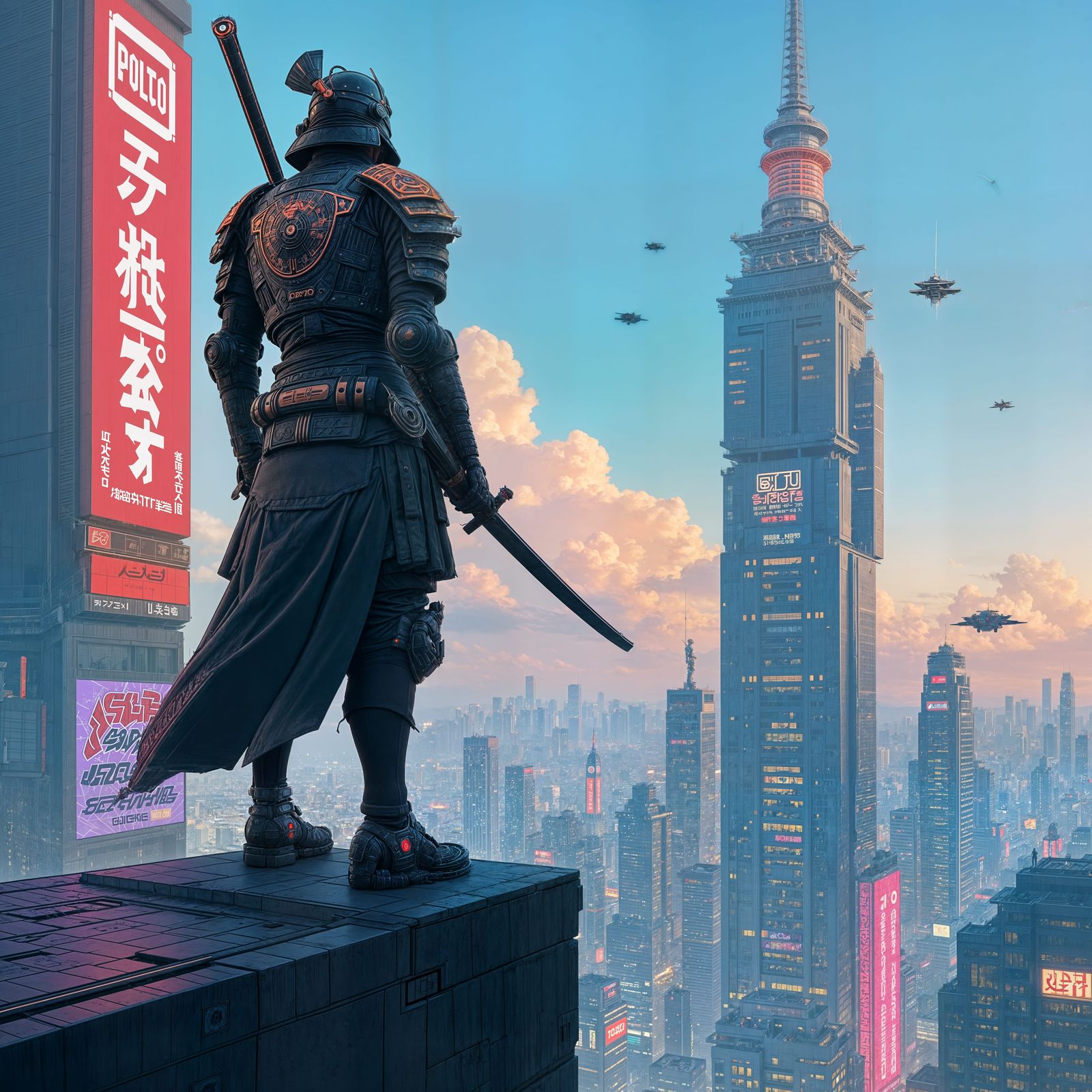 Cyberpunk Samurai in Neo-Kyoto: A Cel-Shaded Masterpiece