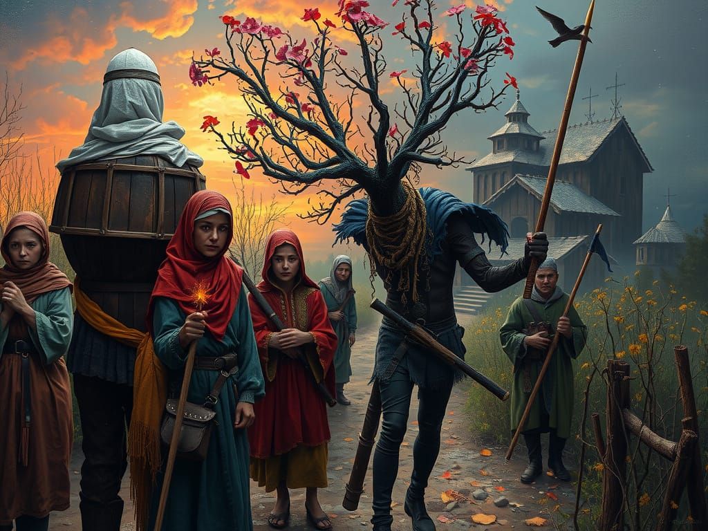 Medieval Unwashed Peasants in Whimsical Oil Painting Style