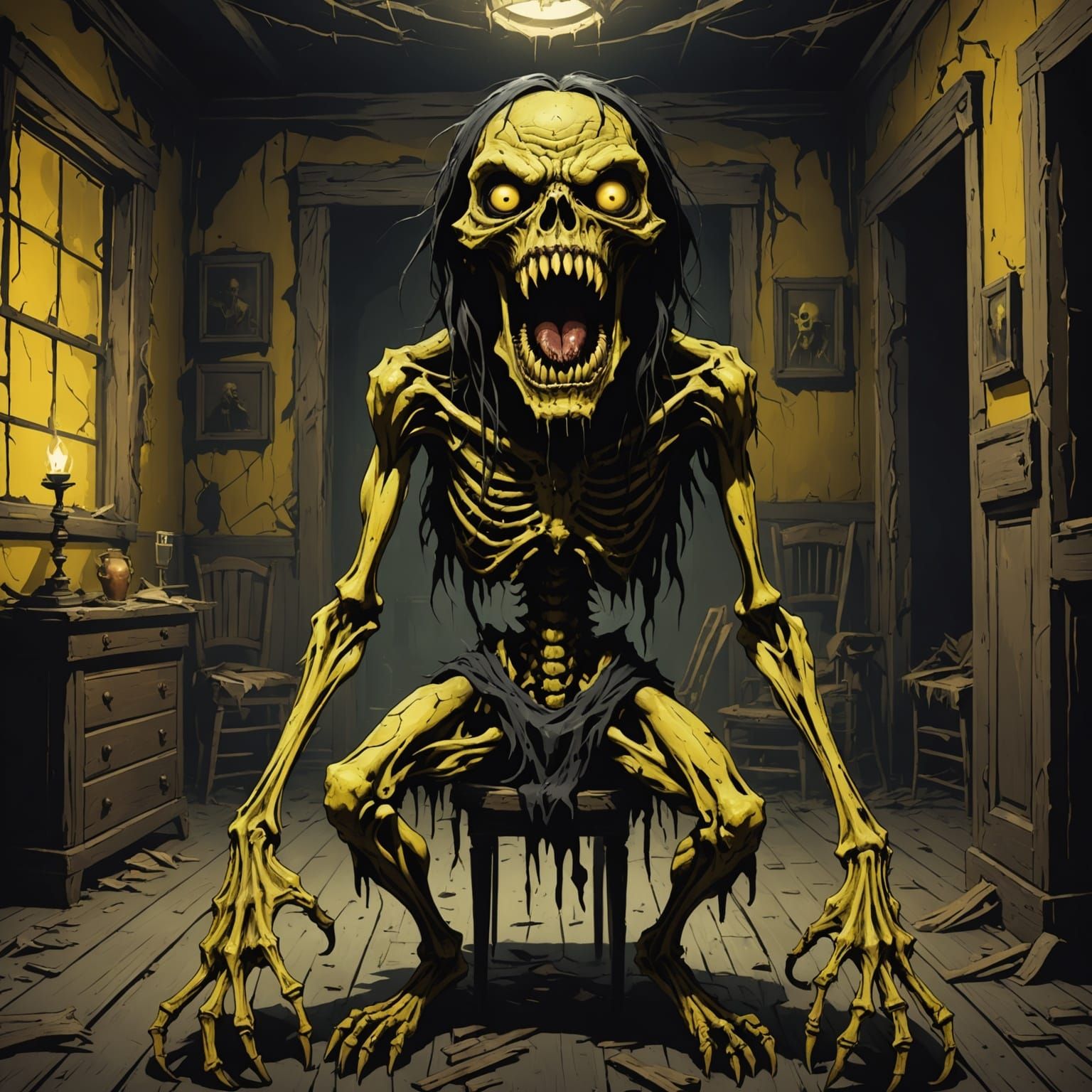 Emaciated Monster Screaming in Dark Fantasy Style