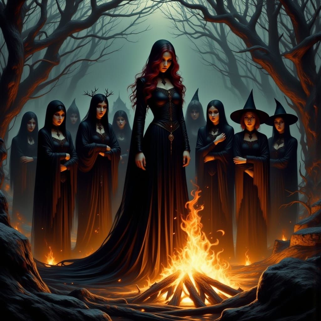 Lilith and Her Coven: A Bonfire Night Scene