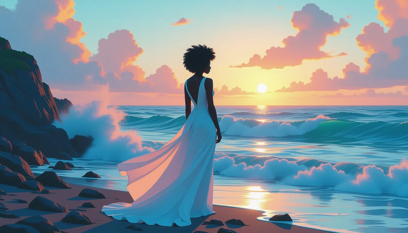 Afrofuturism: Woman on a Coastline in Digital Matte Painting
