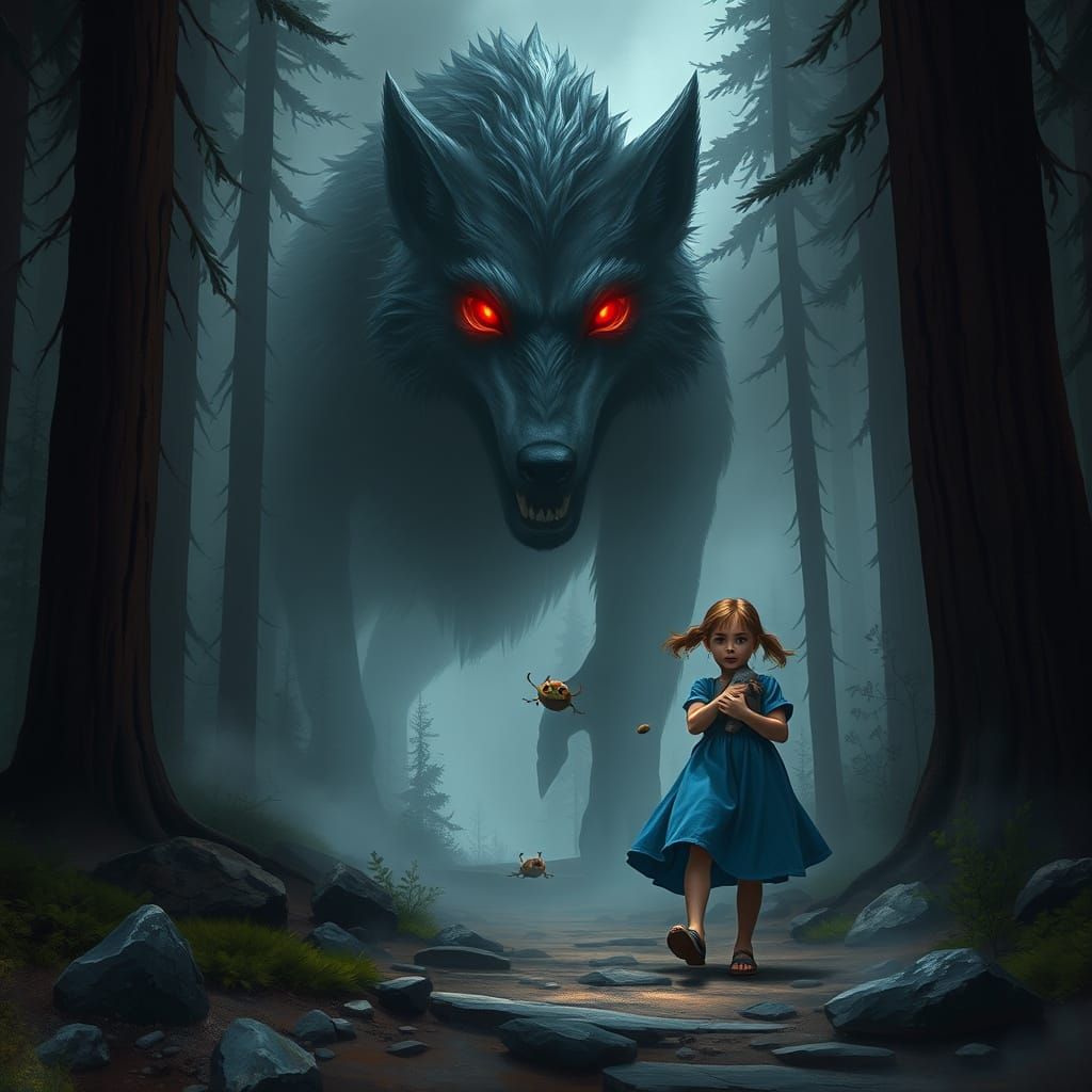 Mysterious Forest Encounter in a Dark and Moody Art Style
