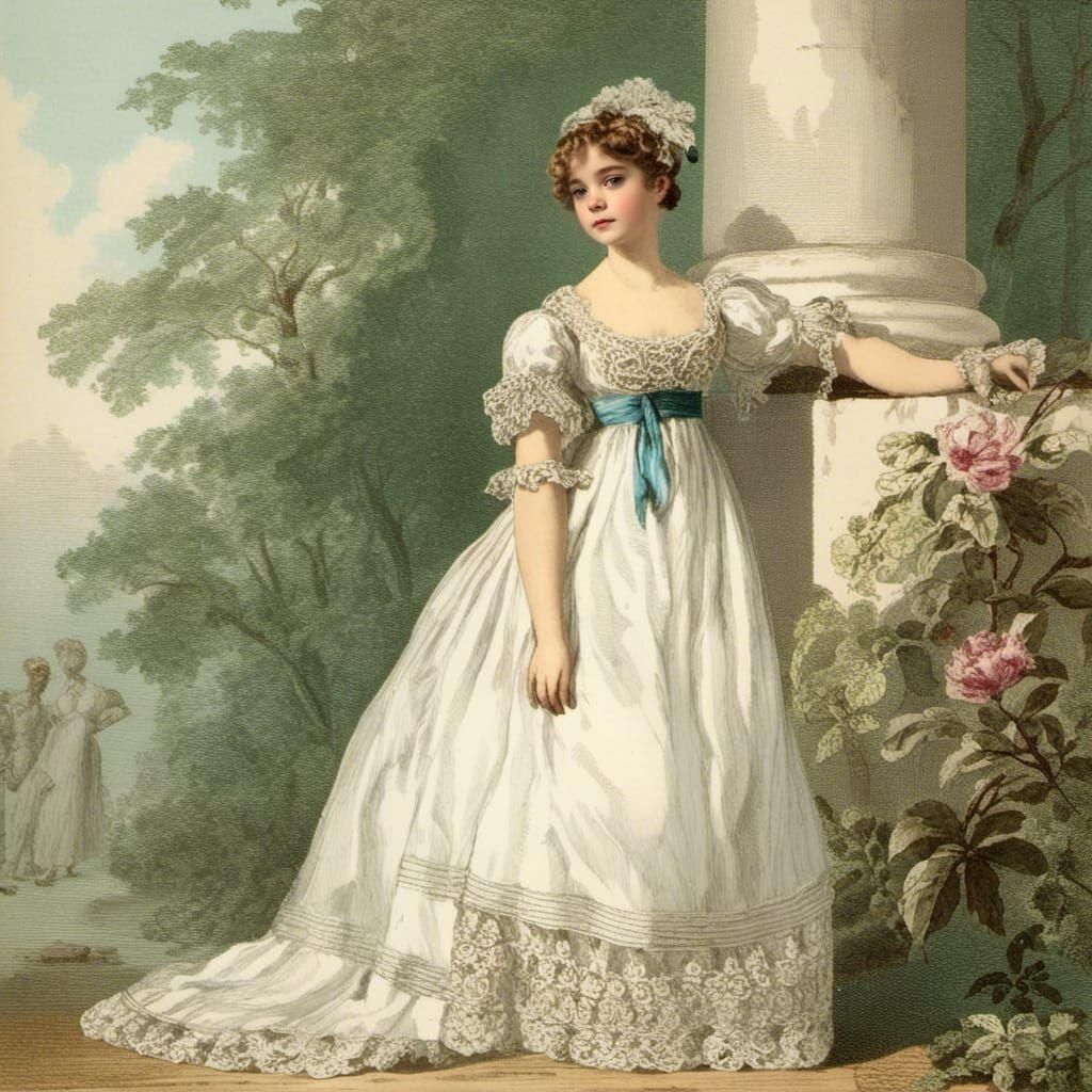 Girl in Regency Gown in a Ballroom