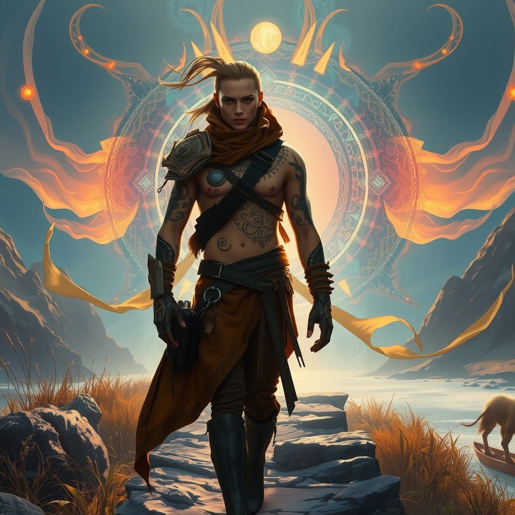 Traveler's Morphing Journey Through Mystical Portal