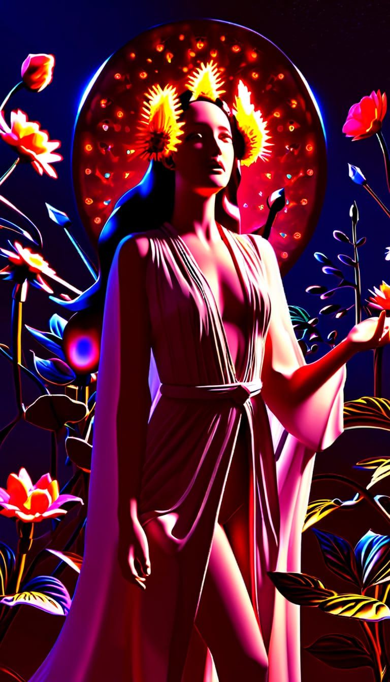 Ethereal Cosmic Goddess Manifests Reality in Dreamy, Iridesc...