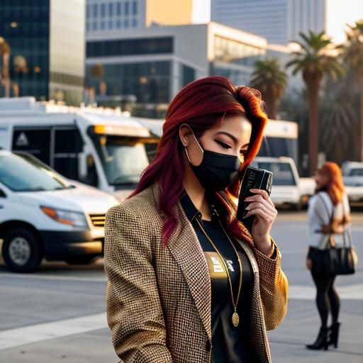 Young Journalist in Neo Los Angeles, Solar Punk Style