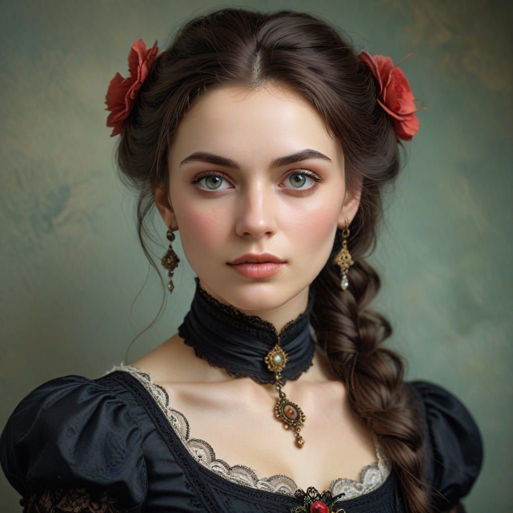 Victorian Era Young Woman Portrait, Ultra-Detailed